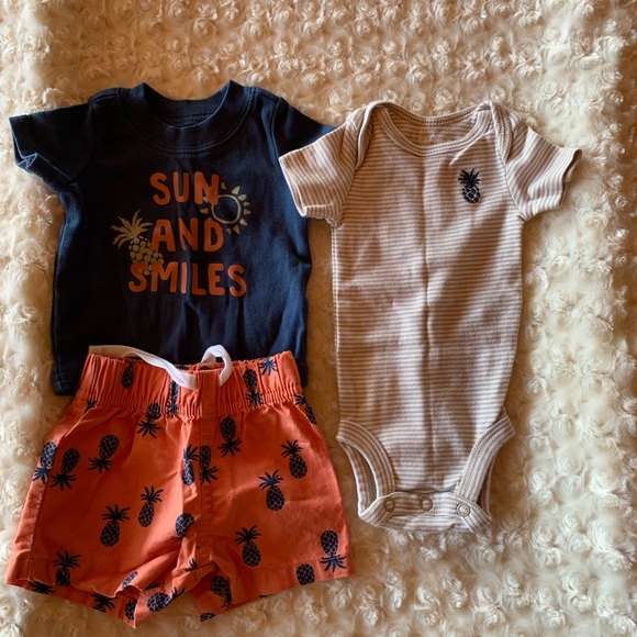 Carter's Other - Carter's Size Newborn 3 Piece Set Blue Tee Shirt Shorts Bodysuit